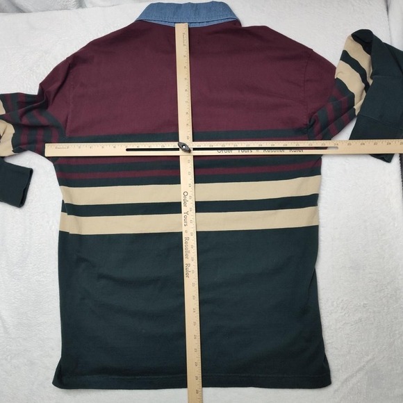 Abercrombie & Fitch Rugby Shirt Mens Medium Tall Maroon Green Stripe Oversized - Picture 8 of 10